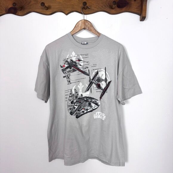 Star Wars Millenium Falcon Tie Fighter X-Wing Grey T-Shirt - Picture 1 of 4